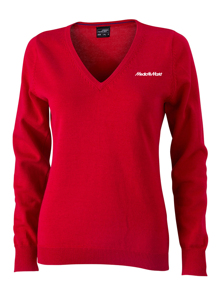 Damen V-Neck Pullover Rot