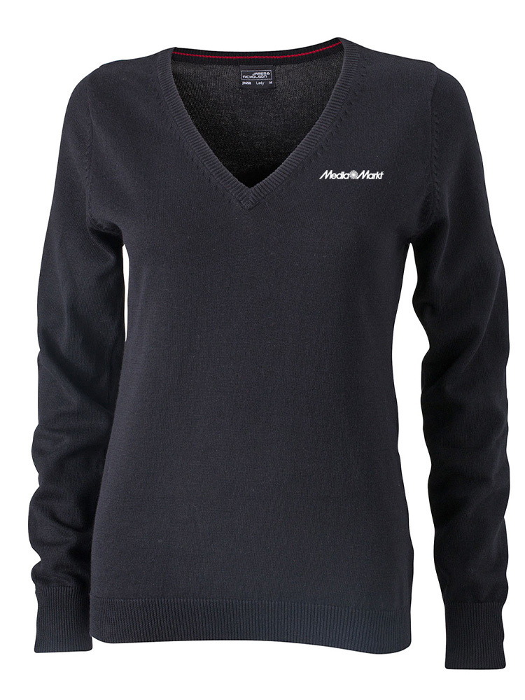 Damen V-Neck Pullover Schwarz